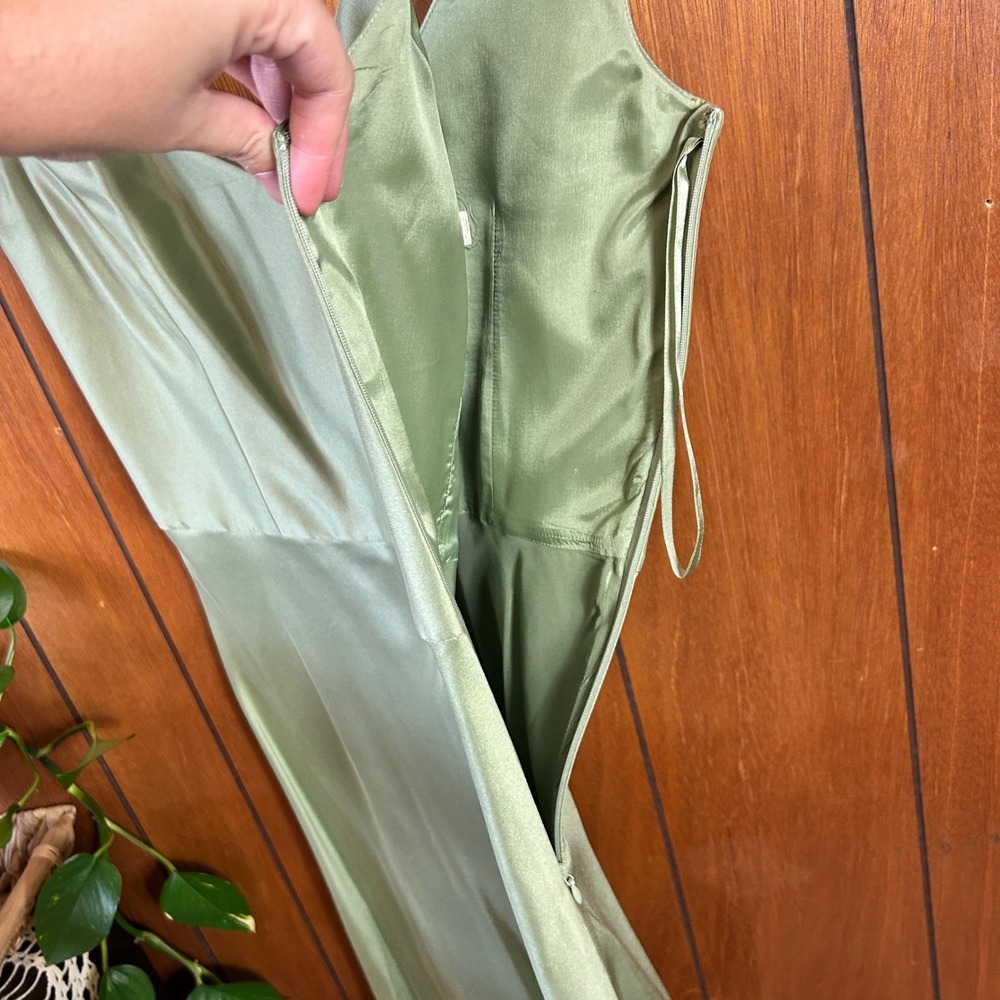 Vintage Ann Taylor Silk Satin Slip Midi Dress Sage Green V Neck Formal‎ - Picture 6 of 7